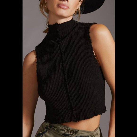 Anthropologie T.La Ribbed Mock Neck Crop Top - Picture 2 of 2